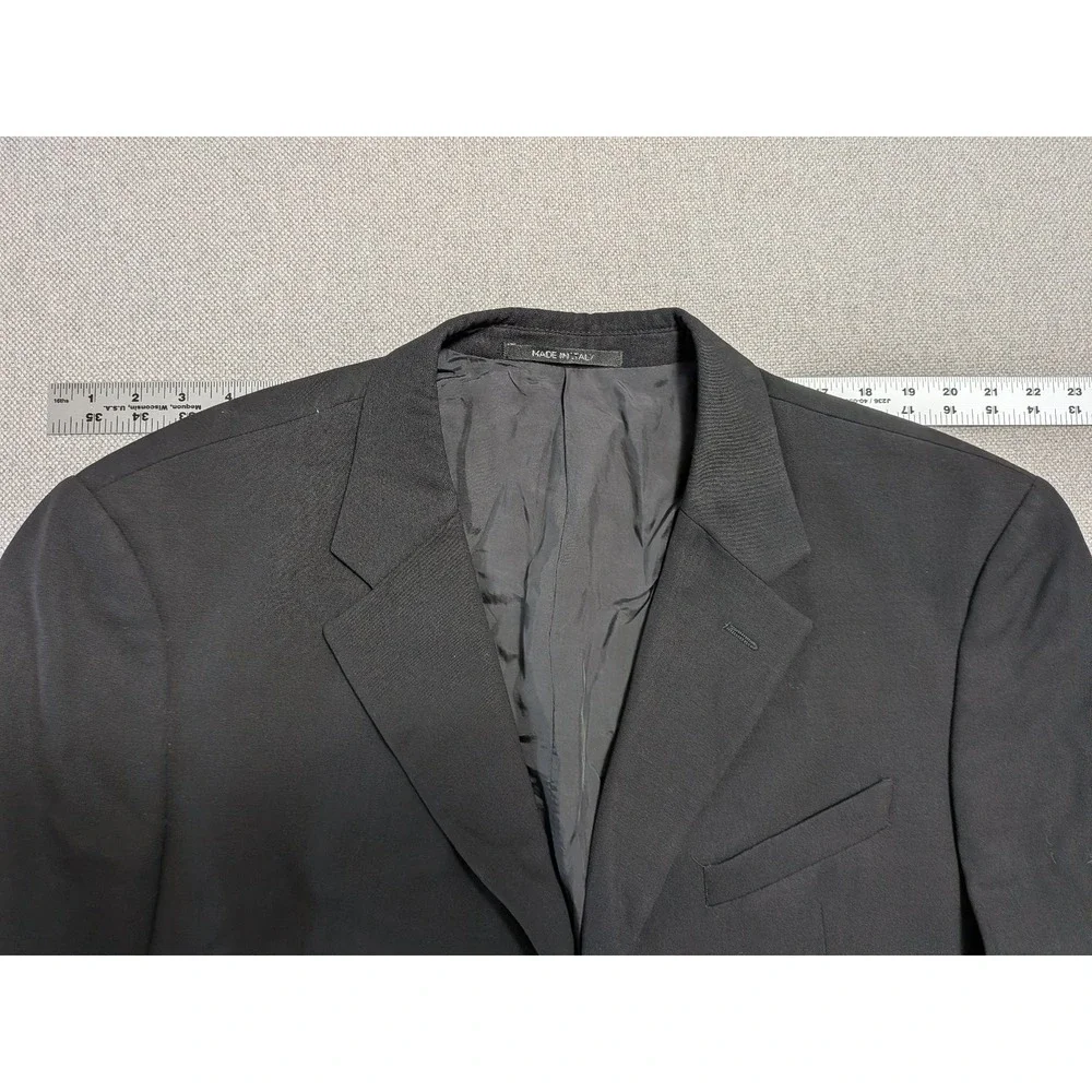 Armani Collezioni Mens 44L Black Wool Suit Jacket Notch Lapel Made in Italy Prom